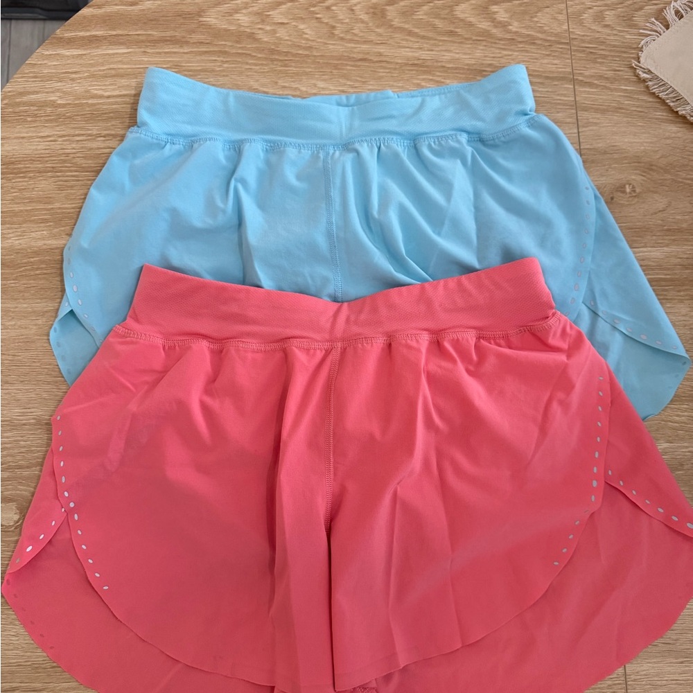 lululemon athletica Light Blue and Coral Athletic Shorts